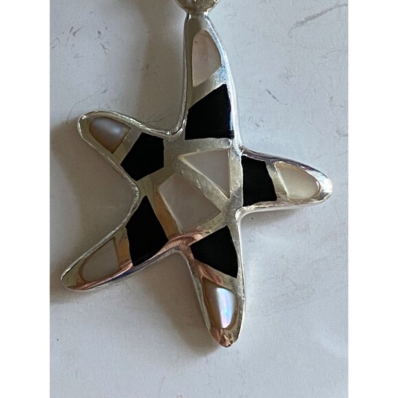 Starfish Sterling Silver & Onyx Inlay Dangle Earrings - Picture 3 of 8